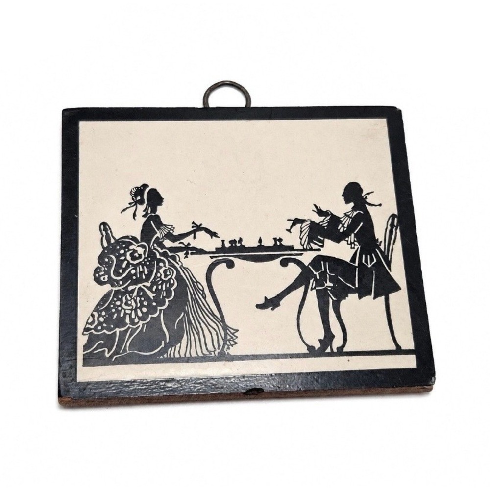 Vintage Chess Silhouette Wood Block Wall Art 18th Century Style Miniature Decor